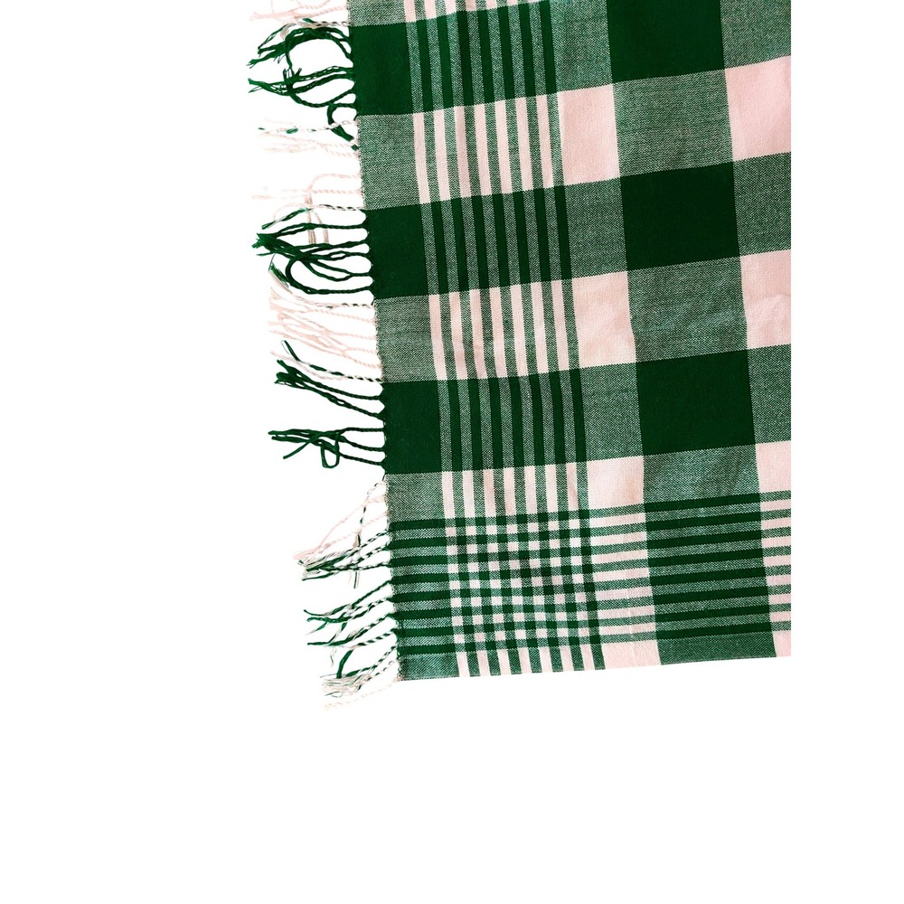 Classic Green White Buffalo Check Plaid Blanket Fringe Throw Cozy Comfort - Picture 3 of 5